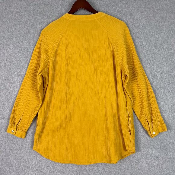 Soft Surroundings Yellow 100% Cotton Gauze Long Sleeve Button Up Shirt Sz Large - Picture 4 of 8